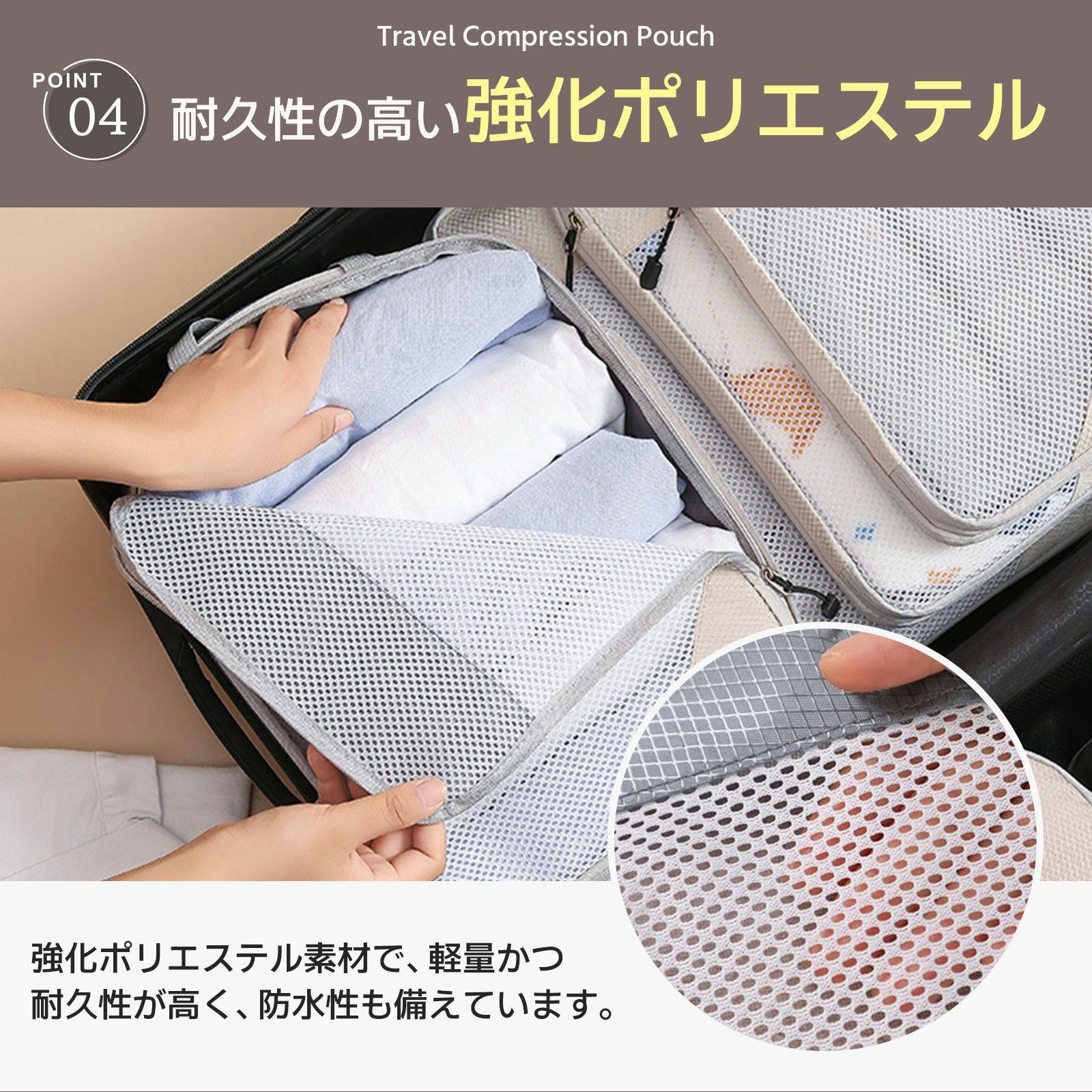 トラベルポーチ 4点セット 圧縮 おしゃれ 圧縮袋 衣類 旅行 収納ポーチ