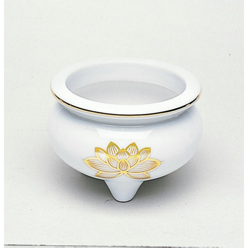 白上金ハス香炉 3．5寸 ×1点【送料込み】 ＃hrm-4902741200052