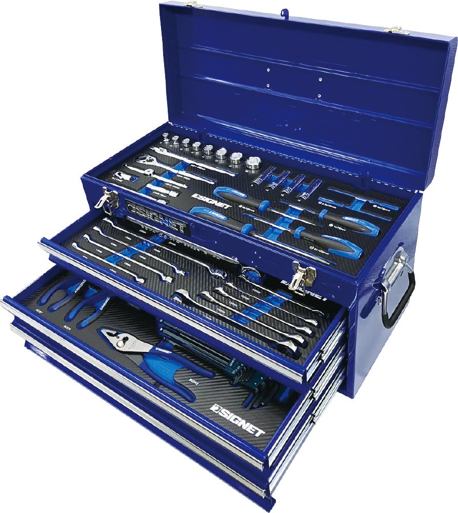SIGNET 85点組 3/8DR・1/4DR 3段 ツールボックス 工具セット ブルー