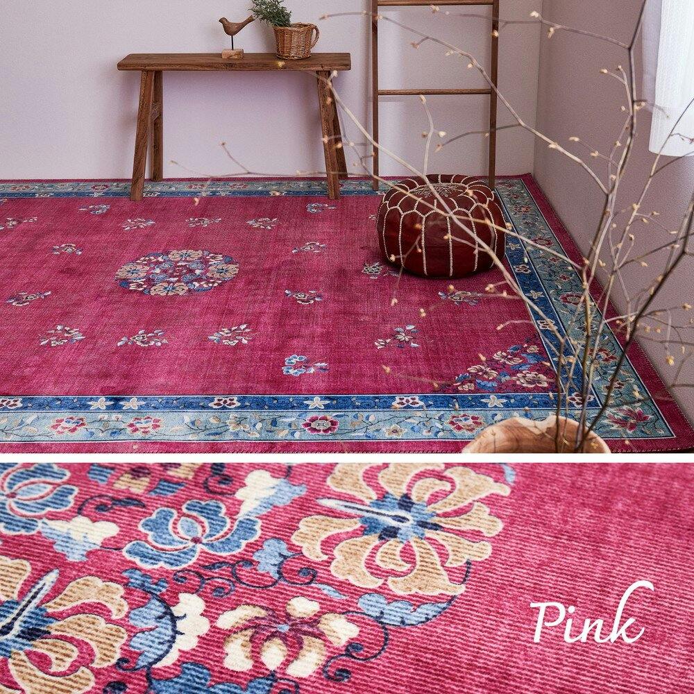 萩原 HAGIHARA シノワズリデザインのプリントラグ ミュゲ190×190ピンク