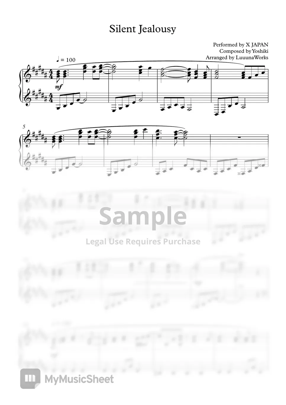 X JAPAN - Silent Jealousy ピアノ楽譜PDF | LuuunaWorks | mymusic5