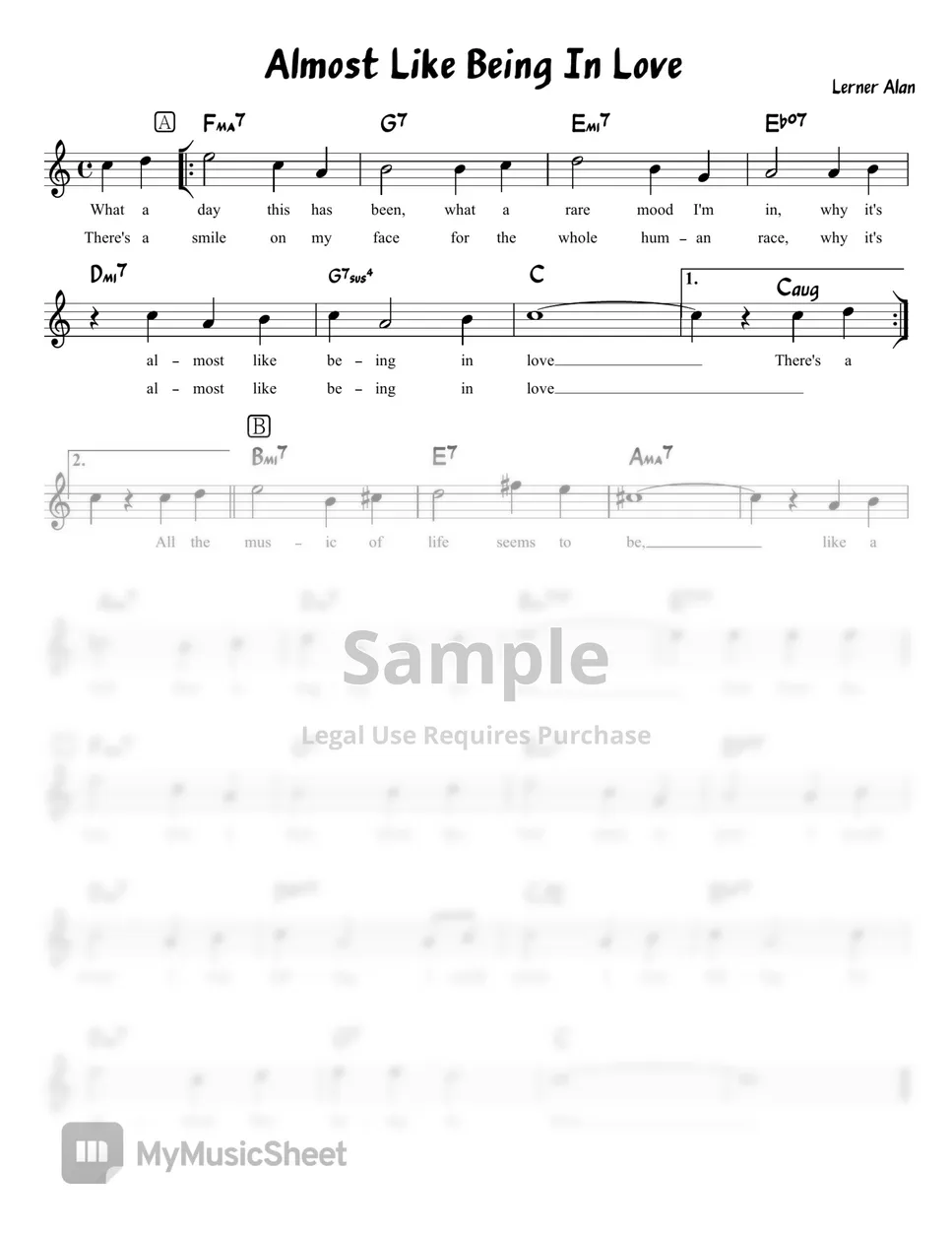 Frederick Loewe - Almost Like Being in Love in C (Chord/Melody