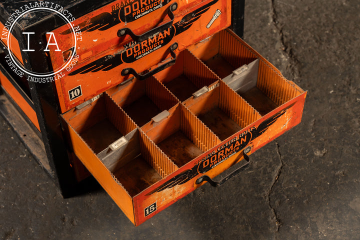 Vintage Steel Parts Cabinet with Original Winged Logos by Dorman