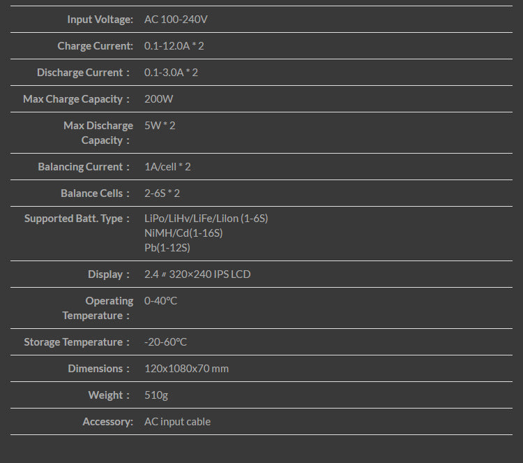 D2マーク2リポバッテリーバランス充電器、デュアル200W 12A AC/DC