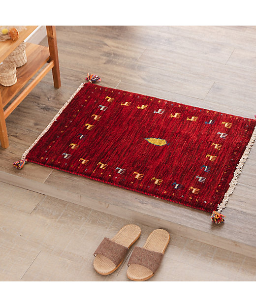 ☆ペルシャ絨毯 手織りリーズバフトギャッベ 玄関マットMサイズ【1