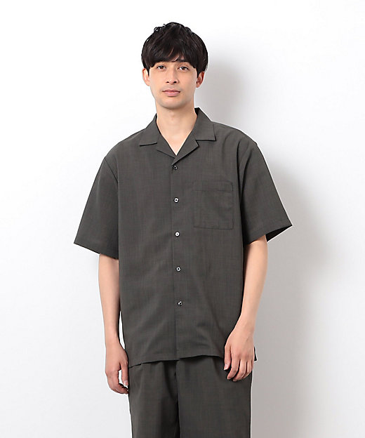 セットアップ対応】リネンライク ポリエステル オープンカラーシャツ