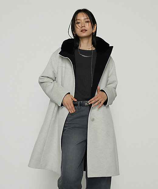 TALLサイズ 〕 アンゴラウール スタンドフーデットコート