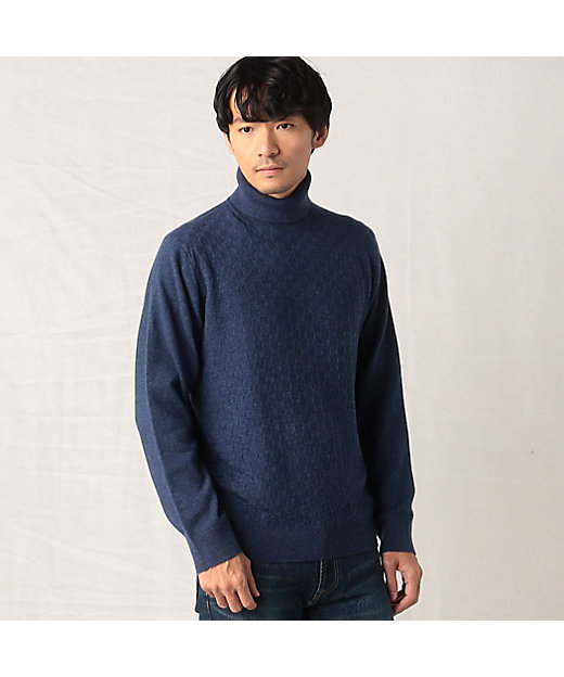 ウールカシミヤ 市松柄 タートルネックニット（0734KE06