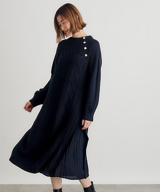 ケーブルサイドプリーツニットワンピース（2002299807