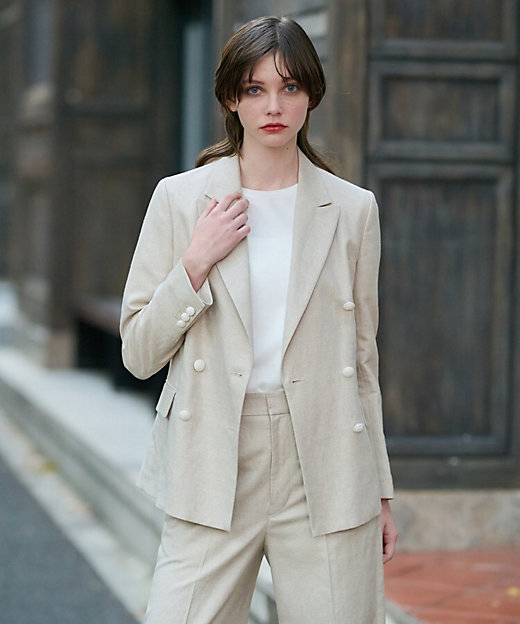 セットアップ】リネン混ダブルブレストジャケット