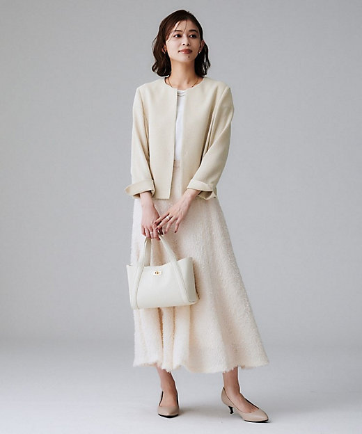 短丈／日本製】カラミ風メッシュ ノーカラージャケット