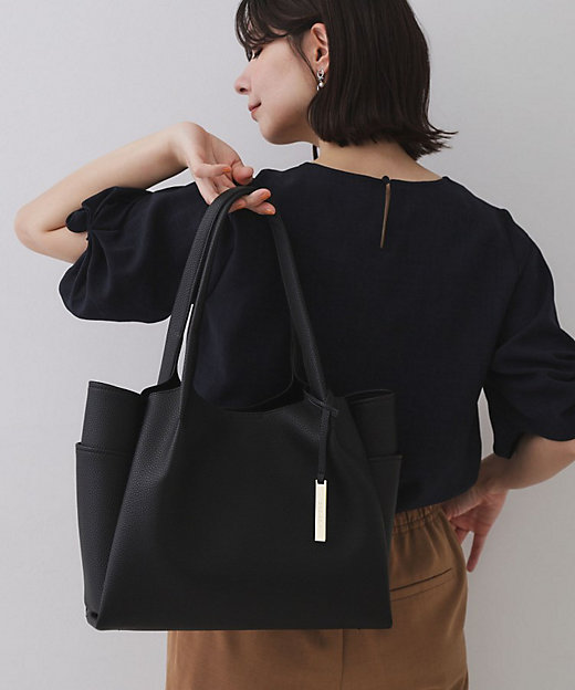 軽量／多ポケット】ワイドマチ付きシュリンクトートバッグ