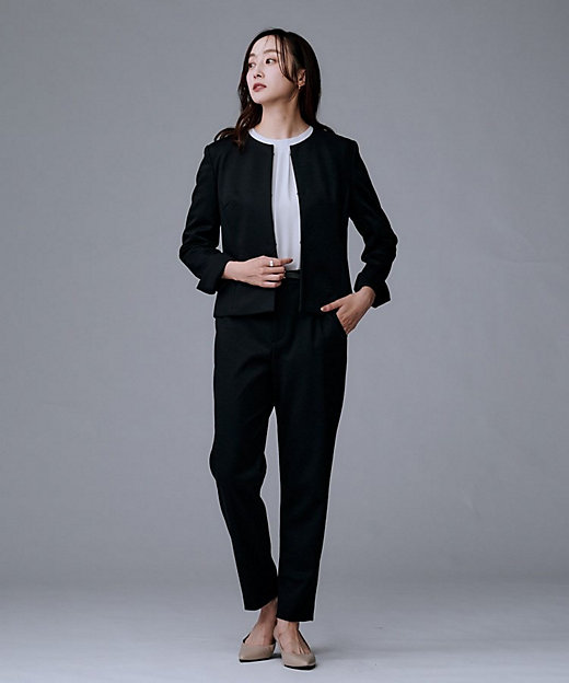 洗えるスーツ／ストレッチ】ウール混ジャージ ノーカラージャケット