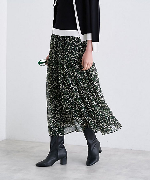 秋映え柄／セットアップ可能】フラワーシフォンスカート