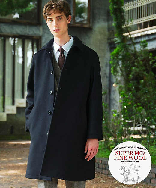 SUPER140'sウール】メルトン ステンカラーコート
