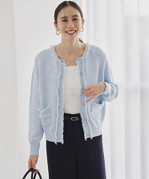 洗える／ジャケット風】ツイードニットカーディガン