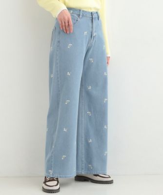 洗濯機可／S－LL】フラワー刺繍が女性らしさをプラス バギーデニム