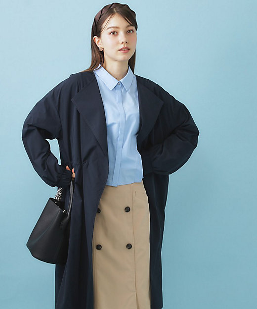 ヴィンテージクロスノーカラーロングコート【洗濯機OK／ストレッチ