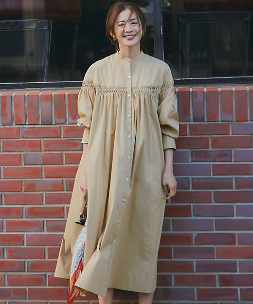 洗える】コンパクトライトクロス ピンタック ワンピース