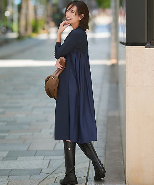 洗える／吊り干しOK】レーヨンストレッチ バックデザイン ニット