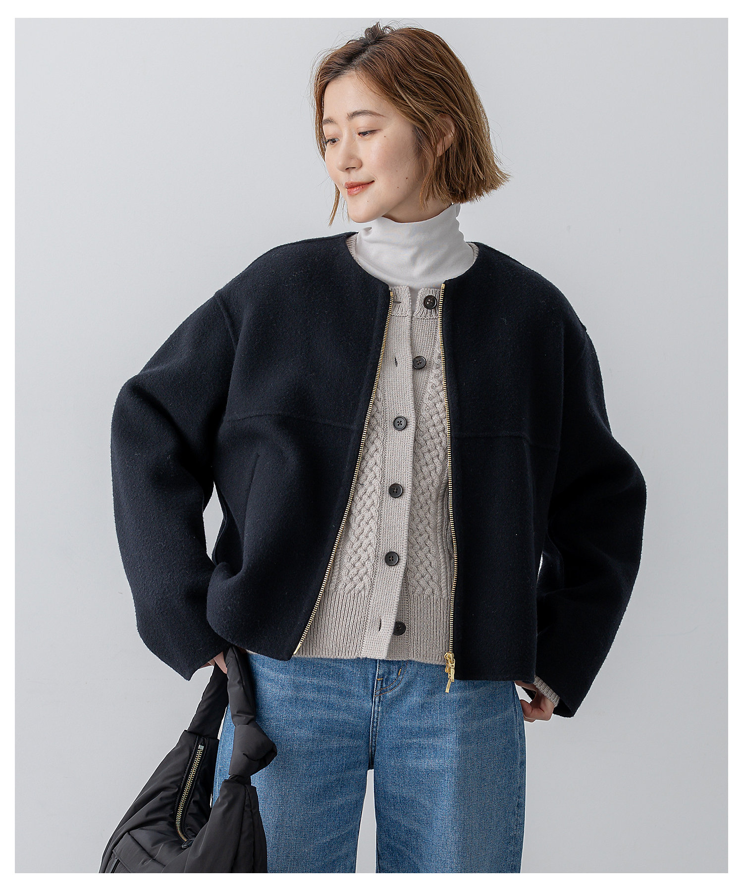 ウールライトリバー ノーカラー ショートコート（SCWSGW0408