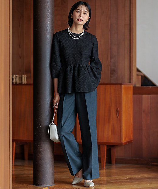 一部店舗限定／洗える】プレザンスジャカード ペプラム ブラウス