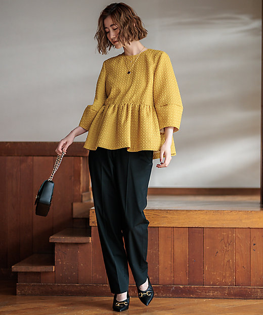 一部店舗限定／洗える】プレザンスジャカード ペプラム ブラウス