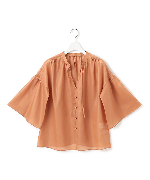 洗える】ソフトシアーフィルム ギャザー ブラウス