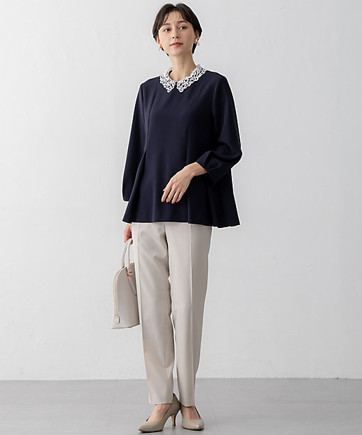 VERYコラボ】トリアセダブルジョーゼット レース襟 ブラウス