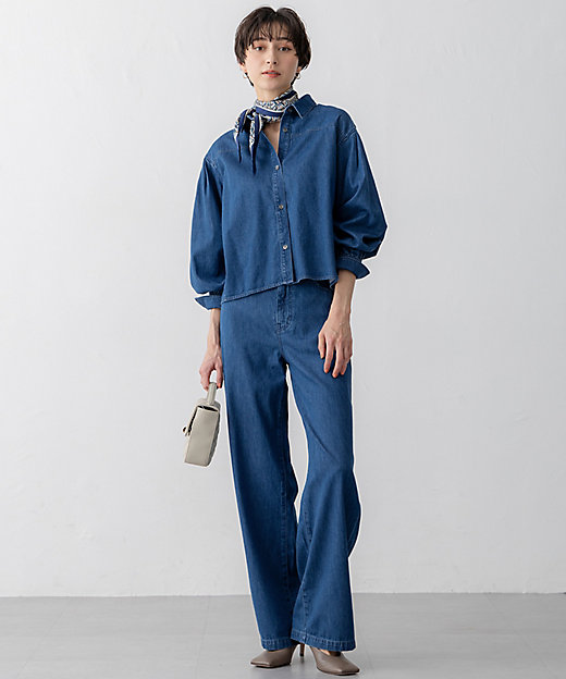 Oggi3月号掲載／洗える】ライトダンガリー クロップド ボリューム