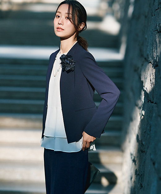 セットアップ対応／洗える】トリアセダブルジョーゼット ノーカラー