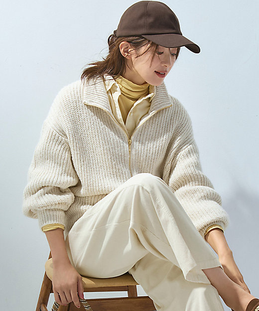 洗える】スパンコールバルキー ダブルジップ ニットブルゾン