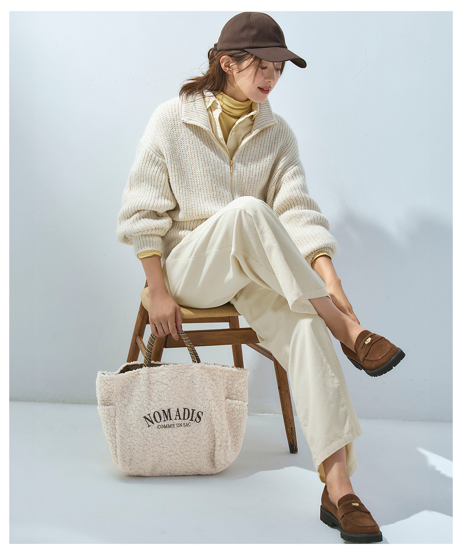 洗える】スパンコールバルキー ダブルジップ ニットブルゾン