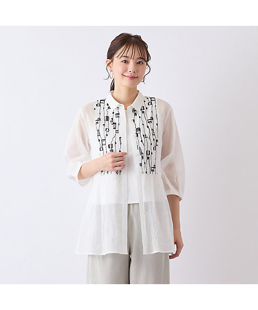 S・Mサイズ】綿麻ワッシャー刺繍ブラウス（73033523