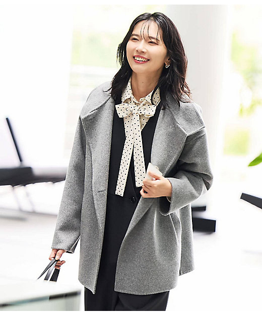 L】ウールナイロンリバー スタンドショートコート