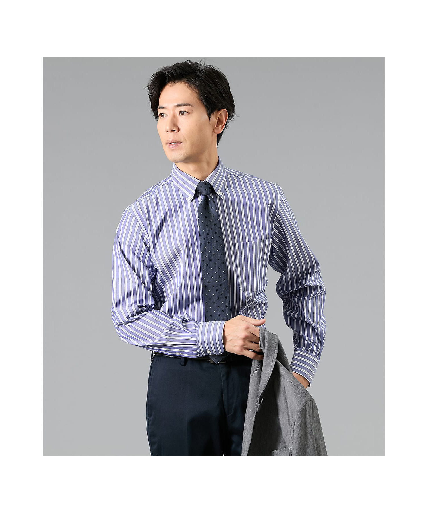 NY FitEase リバースストライプ 長袖ショートボタンダウン