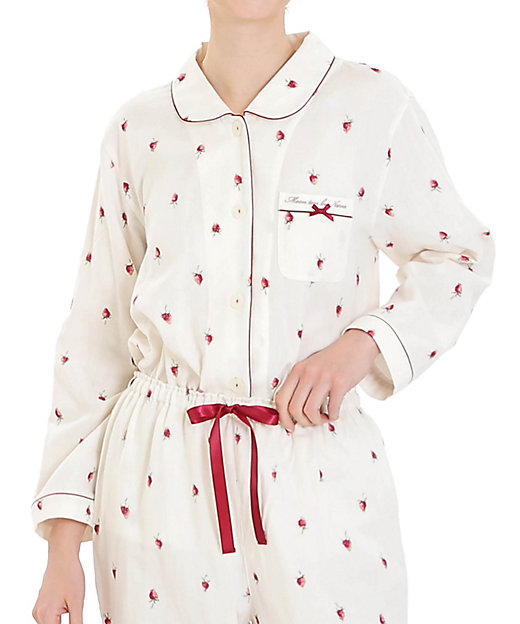 コットンダブルガーゼいちごシャツパジャマ 25－51431 | Narue