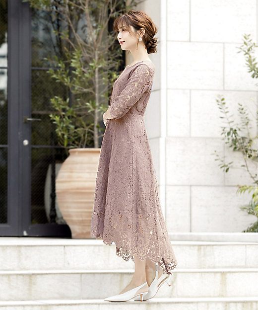 総レース七分袖イレヘムロングワンピース スモールサイズ | GIRL