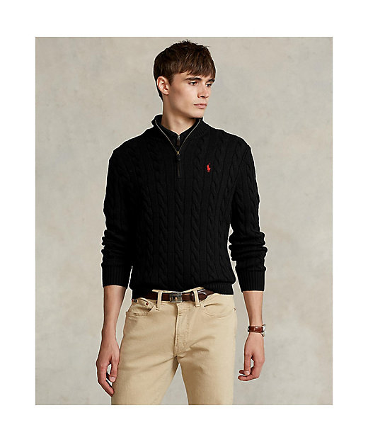 ケーブルニット コットン クォータージップ セーター