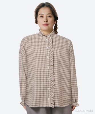 ラインチェック フリルブラウス 05FF073148 | marble SUD