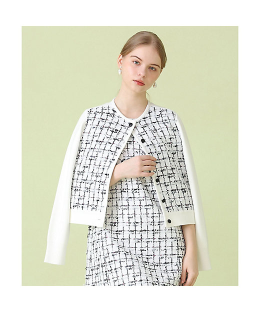 セットアップ対応商品】モノトーンツイードコンビ カーディガン