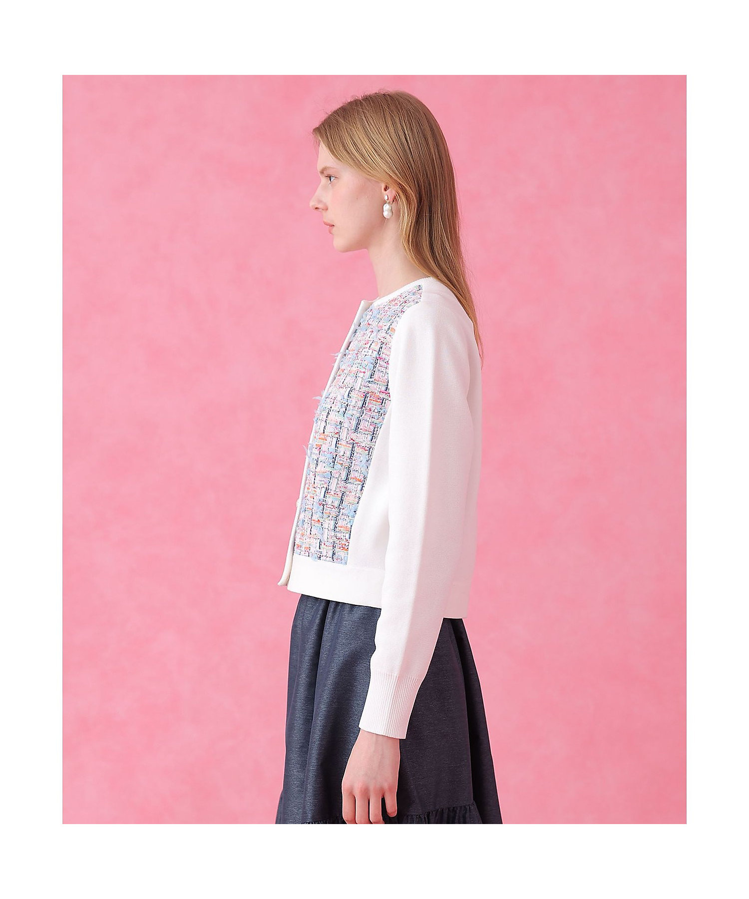 セットアップ対応商品】カラーミックスツイードコンビ カーディガン