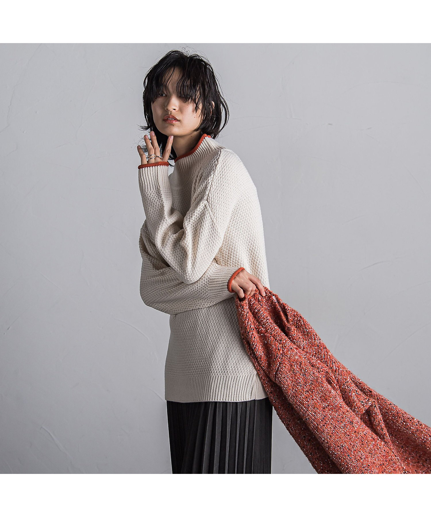 WEB限定】鹿の子編み配色ニットプルオーバー≪洗濯機で洗える