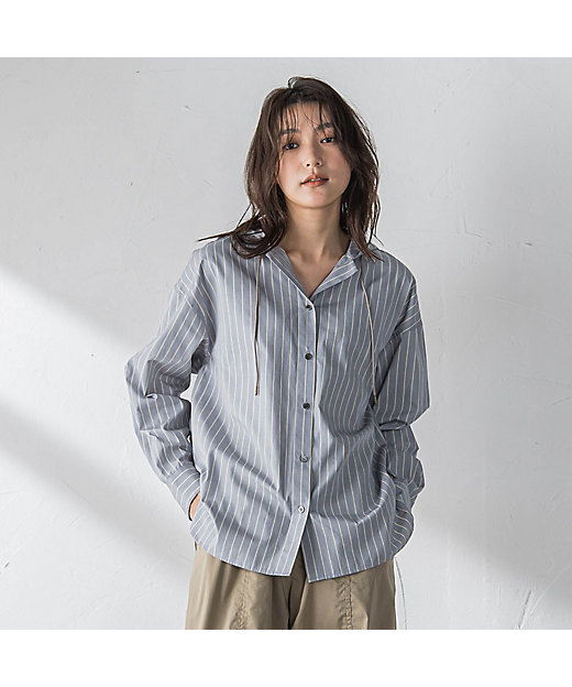 ストライプフーディオーバーシャツ≪手洗い可能≫ | MAYSON GREY