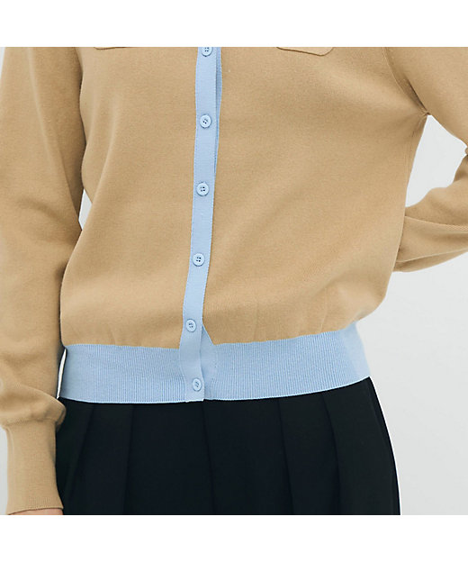 コットンカシミヤ バイカラークルーネックカーディガン | CABaN