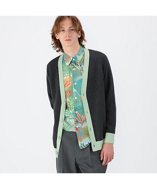 CABaN コットンカシミヤ バイカラーVネックカーディガン | CABaN