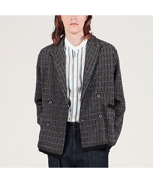 ミックスツイード ダブルブレステッド4Bニットジャケット