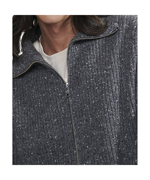 メランジ ウール ハイネックジップアップニットセーター ／ ダブル