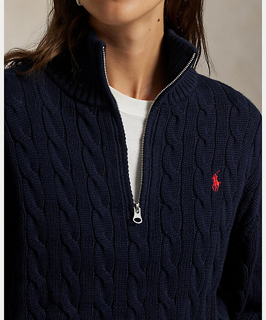 ケーブルニット コットン クォータージップ セーター