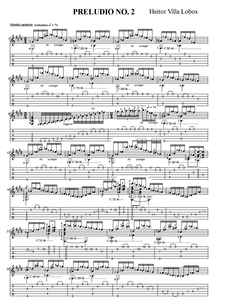 タブ譜付き楽譜 エイトル・ヴィラ＝ロボス 前奏曲第2番 Sheet music